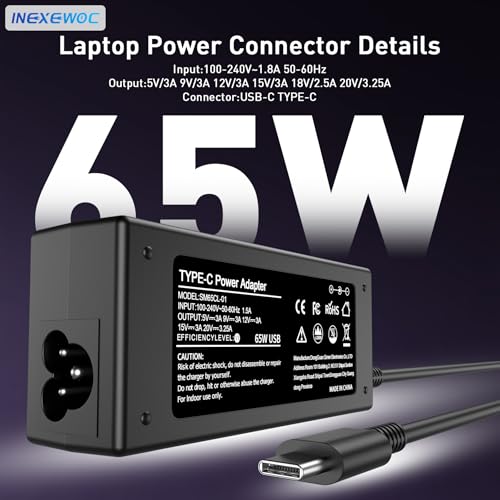 Universal 65W USB C Laptop Charger Compatible with Lenovo,HP, Dell, Acer, Asus, Samsung, Google and More, for Office, School, and Family - color: BLACK
