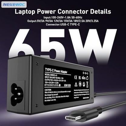 Universal 65W USB C Laptop Charger Compatible with Lenovo,HP, Dell, Acer, Asus, Samsung, Google and More, for Office, School, and Family - color: BLACK