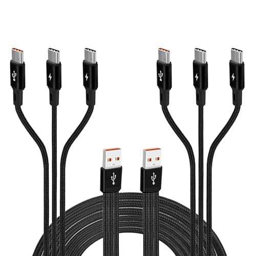 GELRHONR USB C Splitter Cable,USB A Male to 3 Type-C Male Charging Cable,3 in 1 Nylon Braided Charging Cord, 5A Fast Charging,Compatible with Mobile/Android and More (2 Pack 1.2M) - size: 2 Pack 1.2M