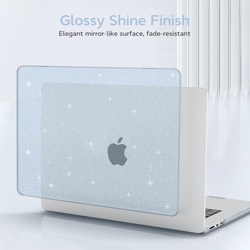 B BELK Glitter Case for MacBook Air 13 inch 2026-2022 M5/M4/M3/M2 Sky Blue | Protective Sparkly Hard Shell with Keyboard Cover & Screen Protector for MacBook Air 13.6 inch Case (A3449 A3240 A3113 A2681) - color: Glitter Sky Blue