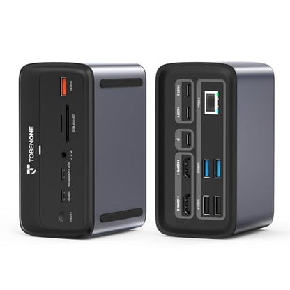 TobenONE MacBook Docking Station Dual 4K@60Hz, 16-in-2 USB C Docking Station with 2 HDMI Ports, 7 USB Ports, 100W GaN Power Supply & 20W Charging, 2.5Gbps Ethernet, for Home & Office