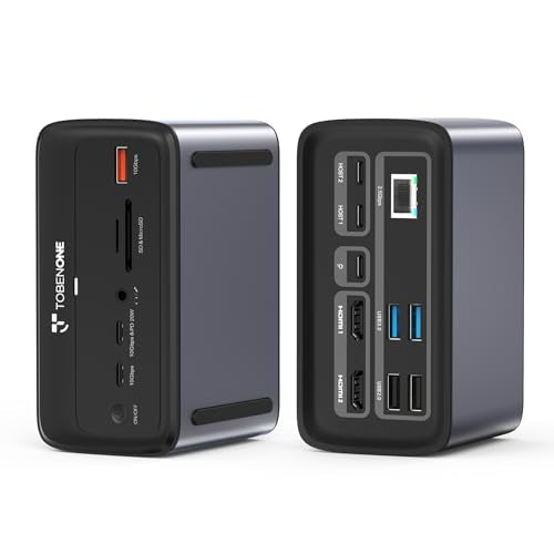TobenONE MacBook Docking Station Dual 4K@60Hz, 16-in-2 USB C Docking Station with 2 HDMI Ports, 7 USB Ports, 100W GaN Power Supply & 20W Charging, 2.5Gbps Ethernet, for Home & Office