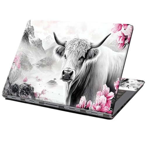 Laptop Skin Sticker Decal 12" 13" 13.3" 14" 15" 15.6",Waterproof Scratch Resistant Vinyl,Reusable Easy to Apply,for MacBook HP Dell Notebooks Netbooks Laptop,2 Wrist Pads,Flower Highland Cow - color: Flower Highland Cow