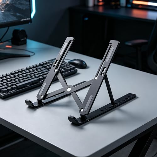 Adjustable Foldable Laptop Stand,Ergonomic Portable Laptop Riser with Multi-Angle Adjustment,Compatible with10-15.6 Inch Laptops(Black)