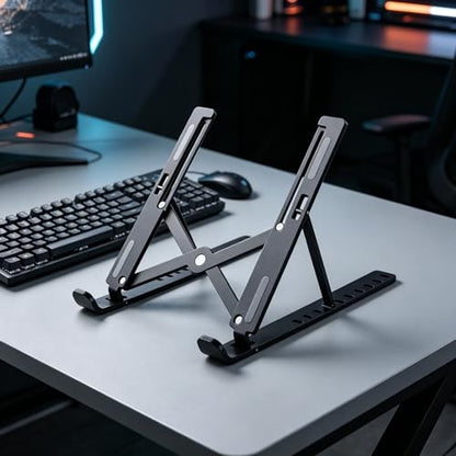 Adjustable Foldable Laptop Stand,Ergonomic Portable Laptop Riser with Multi-Angle Adjustment,Compatible with10-15.6 Inch Laptops(Black)
