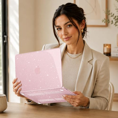 May Chen Compatible with MacBook Neo 13 inch Case 2026 Model A3404, Plastic Hard Shell,Keyboard Cover,Screen Protector,Dust Plug, for MacBook Neo 13" with A18 Pro Chip, Glitter Sakura Pink - color: Glitter Sakura Pink