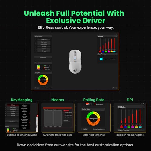 G59 2.4G/BT/Wired Wireless Gaming Mouse, Rechargeable USB Type-C Wireless Game Mouse, 6 Adjustable DPI, Max 8000 DPI, 60g Lightweight, 6 Programmable Buttons, PC Computer Laptop, Win 11 10, Mac