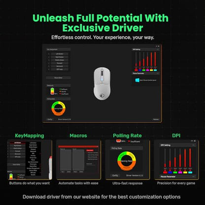 G59 2.4G/BT/Wired Wireless Gaming Mouse, Rechargeable USB Type-C Wireless Game Mouse, 6 Adjustable DPI, Max 8000 DPI, 60g Lightweight, 6 Programmable Buttons, PC Computer Laptop, Win 11 10, Mac