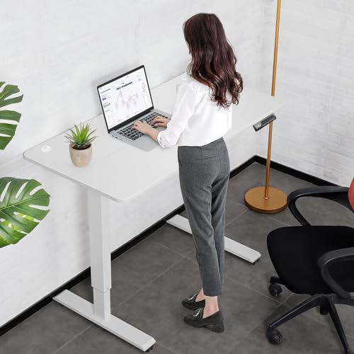farexon Electric Standing Desk Adjustable Height, 63x24 Inches Stand up Desk with Rolling Wheels, Mouse Pad,Home Office Writing Gaming Computer Workstation Table(White) - color: White, size: 63 x 24''