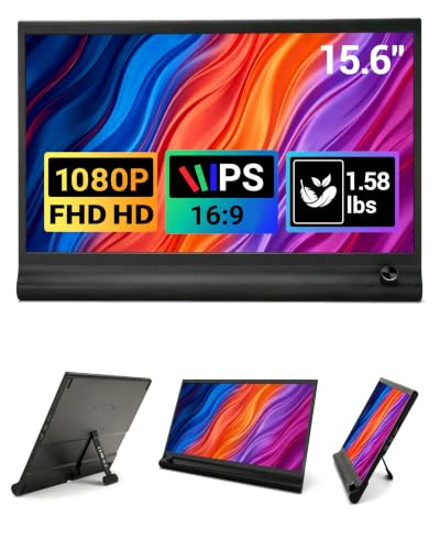 Portable Monitor 15.6" for Laptop, 1080P FHD IPS Travel Screen Display | Adjustable Stand, 1.58lbs Ultra-Slim Lightweight，Plug & Play, Mini HDMI/USB Type-C, Windows/Mac/Android - size: 15.6 Inch