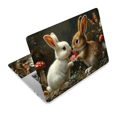 Universal Laptop Skin Sticker Decal,15.6 Inch Laptop Vinyl Cover for 13" 14" 15.6" Laptop,Scratch-Resistant Waterproof Protector Wrap,Reusable with Wrist Pads,Flower Bunny Pair - color: Flower Bunny Pair