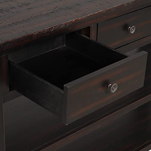 48’’ Modern Farmhouse Wood Entryway Console Table with Storage (Black) | 3-Tier Sofa Table Behind Couch, 3 Drawers, 2 Open Shelves, Easy Assembly, for Living Room, Foyer, Hallway - color: Black