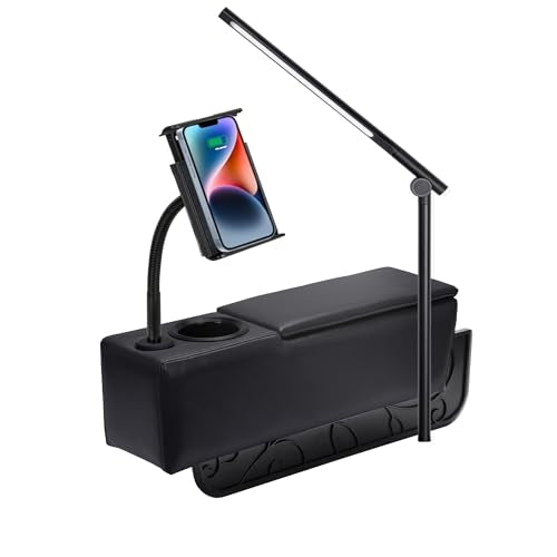 Removable Sofa Armrest with Cup Holder, PU Leather Multifunctional Couch Caddy Storage Arm Rest with Power Wireless Charging Stand & LED Reading Light for Sofa Middle Seat Parts - color: Midnight, size: PU Leather-1 CUP