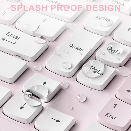 Wireless Keyboard and Mouse Combo, Reccazr 2.4G Full-Sized Keyboard and Mouse Cordless, 3 DPI Adjustable Mouse, Dual-System Keyboard for Computer/Laptop/Windows/Mac (Pink & White) | Silent 2.4G Full Size Cordless Keyboard with Tilt Legs,3-Level DPI Quiet