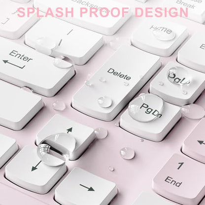 Wireless Keyboard and Mouse Combo, Reccazr 2.4G Full-Sized Keyboard and Mouse Cordless, 3 DPI Adjustable Mouse, Dual-System Keyboard for Computer/Laptop/Windows/Mac (Pink & White) | Silent 2.4G Full Size Cordless Keyboard with Tilt Legs,3-Level DPI Quiet
