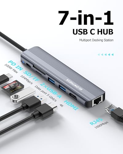 USB C Hub Ethernet HDMI Adapter for Mac MacBook Air/Pro Laptop, Multiport Dock with RJ45 Gigabit Ethernet, 4K HDMI, USB 3.0, SD/TF Card Reader, PD 100W Charging