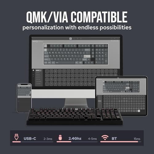 EPOMAKER Galaxy100 QMK/VIA Wireless Gaming Keyboard, Aluminum Shell, BT/2.4Ghz/USB-C, Pre-Lubed Hot-Swappable Linear Switches, NKRO, RGB Backlit (Black, Marble White Switch) - color: Black, size: Marble White Switch