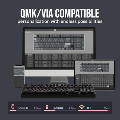 EPOMAKER Galaxy100 QMK/VIA Wireless Gaming Keyboard, Aluminum Shell, BT/2.4Ghz/USB-C, Pre-Lubed Hot-Swappable Linear Switches, NKRO, RGB Backlit (Black, Marble White Switch) - color: Black, size: Marble White Switch