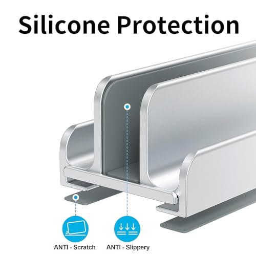 Aluminum Vertical Laptop Stand Holder for Desk Compatible with MacBook Pro, MacBook Air, Dell, HP, Lenovo, Up to 17.3 inches, Silver - color: Silver