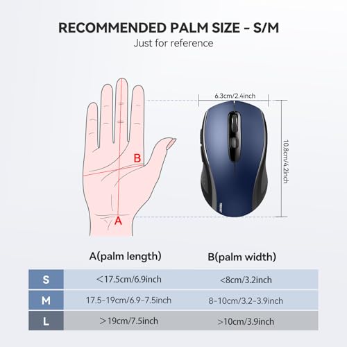 TECKNET 2-in-1 Bluetooth Mouse (BT 5.0/3.0+2.4Ghz), 6-Level 4000 DPI-Black | BT 5.0/3.0 & 2.4G wireless mouse with 4000 DPI, silent clicks, ergonomic design, and USB receiver for laptop and PC. - color: Blue