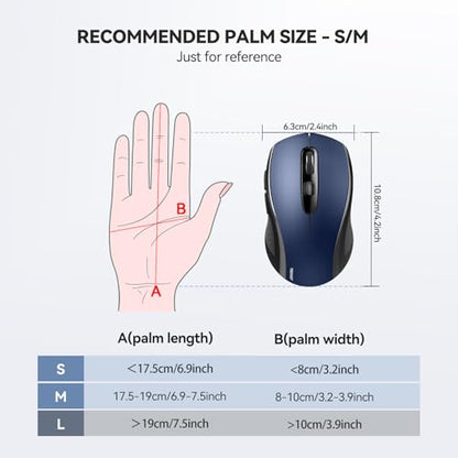 TECKNET 2-in-1 Bluetooth Mouse (BT 5.0/3.0+2.4Ghz), 6-Level 4000 DPI-Black | BT 5.0/3.0 & 2.4G wireless mouse with 4000 DPI, silent clicks, ergonomic design, and USB receiver for laptop and PC. - color: Blue