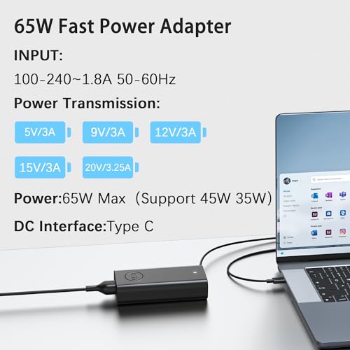 BAJ 65W USB C Laptop Charger Compatible with Dell Latitude 5420 5520 5540 7420 7490 5550 7450 XPS 15 13 12 9250 9360 in spiron 16 14 13 7620 2 in 1 7425 Chromebook 3100 3110 3400 Computer Power Cord - color: BLACKD