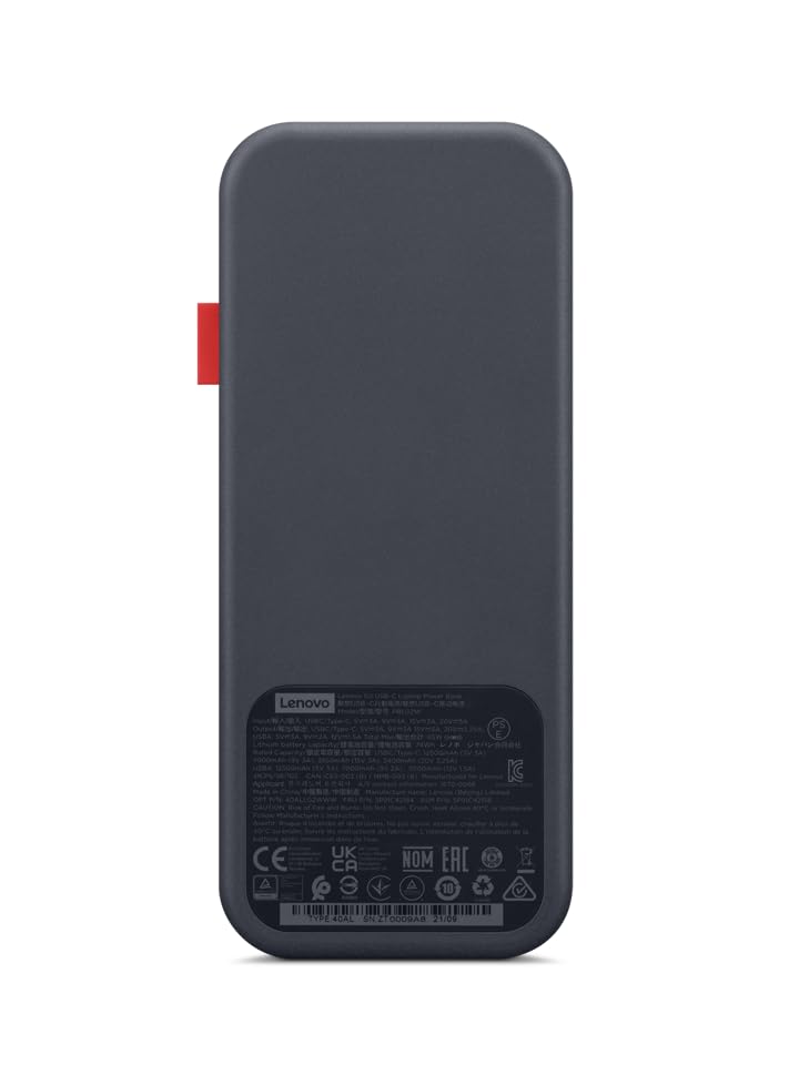 Lenovo Go USB-C Laptop Power Bank 20,000 mAh, 2xUSB-C, 1xUSB-A, <3h Recharging Time, Storm Grey