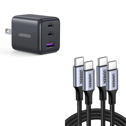UGREEN 100W USB-C Cable (2-Pack) + 30W USB-C GaN Charger Bundle — High-Speed Charging Combo for Laptop, Phone & Tablet