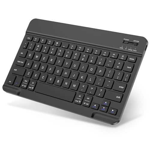 Emetok Wireless Keyboard for iPad/iOS/Android/Windows, Mini Bluetooth Keyboard, Portable Size Ultra-Slim Design, Rechargeable Speedier Response/Comfortable Typing, Deep Black - color: Deep Black