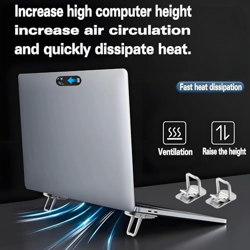 Adjustable Laptop Stand Foldable Portable Heat Sink Design Raised Base Angle Elevation Compact for Office Travel Home Desk, Silvery - color: Silvery