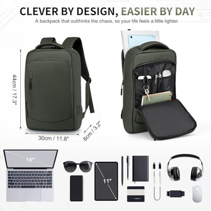 Small Inch Laptop Backpack with USB A/C Port, Slim Water-Resistant Computer Backpack for Work, College and Travel, Gray - color: Green