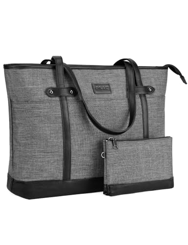RAVUO Laptop Tote Bag for Women, Water Resistant 15.6 Inch Computer Handbag Purse Teacher Bag With Portable Small Pouch - color: Grey