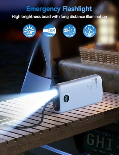 DIAMUAR Portable Charger 20000mAh 45W, Built in USB C Cable, 3W Flashlight | Fast Charging, Digital Display, 3 Ports, All-Day Power, Travel-Ready, for iPhone 17/16/15, Tablet, Laptop, Camping Essentials - color: Blue