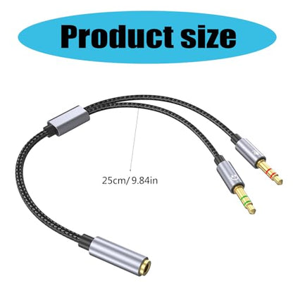 3.5mm Sound and Microphones Splitter Cable, Braided Adapter Female to 2 Male for, Gaming Headsets, Laptop Mobile Headsets to Adapter
