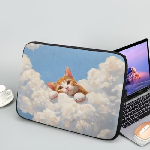 Cat Printed Laptop Bag for Women Men, Lightweight Laptop Briefcase 15 Inch Shockproof Computer Carrying Cover with Zipper, Easy to Carry Computer Case Bag for Daily Commuting - color: Blue-Cat, size: 15 Inches