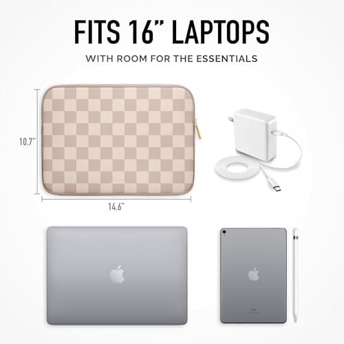 Vandel Slim MacBook Pro 16 Inch Laptop Sleeve, 15.6-16 inch Laptop Case, Protective MacBook Case Sleeve, Dell XPS 16 Cover 15.6 in, HP 15-fc, Lenovo IdeaPad 15, Mac Book Pouch, Computer Carrying Bag - color: a. Neutral Checker, size: 16 Inch