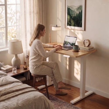 HUANUO 40x24 Inch Electric Standing Desk, Height Adjustable, Light Walnut | Smooth Home Office Desk, 176lbs Capacity with 4 Memory Presets & Headphone Hooks. Easy to assemble Computer Gaming desk - color: Natural, size: 40" X 24"