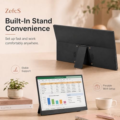 Portable Monitor 14 Inch 1920x1200 16:10 IPS Laptop Screen Extender, HDR FreeSync USB-C HDMI Travel Monitor with Built-in Stand & Dual Speakers for Mac Laptop PC - size: 14inch 1200p