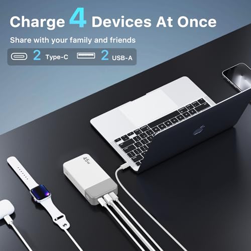 NOBIS Portable Charger 45W 20000mAh Power Bank Fast Charging | 2C+2A Battery Pack with C to C Cable, Battery Bank with Digital Display for iPhone Android Laptop etc - color: White