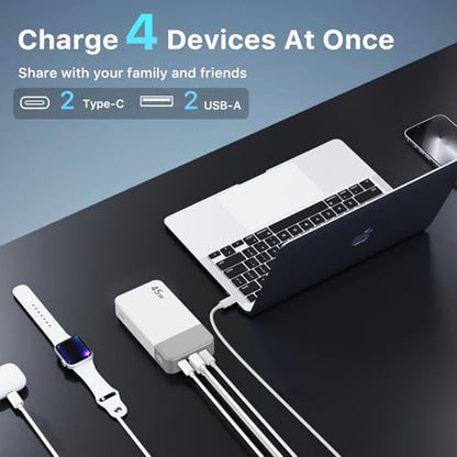 NOBIS Portable Charger 45W 20000mAh Power Bank Fast Charging | 2C+2A Battery Pack with C to C Cable, Battery Bank with Digital Display for iPhone Android Laptop etc - color: White