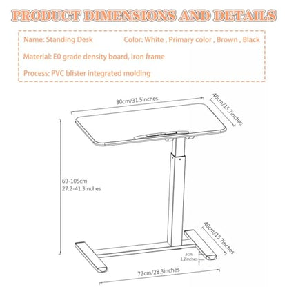 Height Adjustable Standing Desk, Sit Stand Mobile Workstation, Living Room Mobile Sofa Side Table, Reversible Laptop Table with Rollers, Anti-Fall Fence(Primary Color) - color: Primary Color