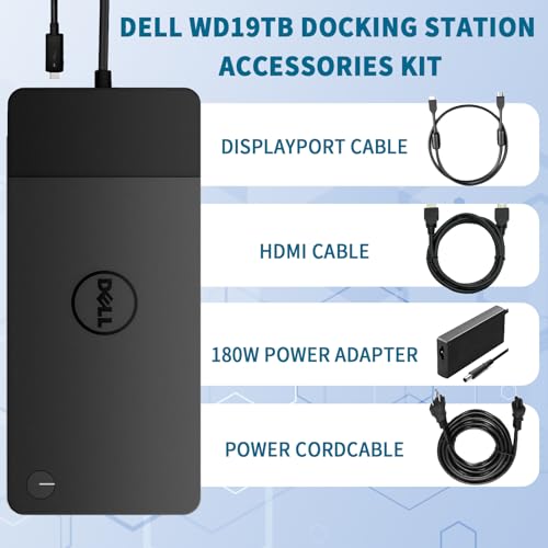 Dell WD19TB Thunderbolt Dock, 180W Dell Docking Station with HDMI/Dual DisplayPort, Dual Monitor Support, Bundle with HDMI/DP Cables (Renewed) - style: WD19TB-180W