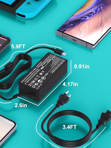 Universal 65W USB C Laptop Charger | Compatible with Lenovo, HP, Dell, Acer, Asus, Samsung, Surface Pro, Google, For Business, School, and Travel
