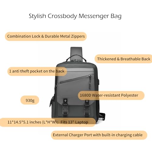 Crossbody Messenger Bag for Men: 13L Multi-pocket Satchel Sling Bags - color: Dark Green