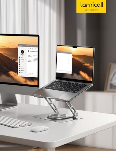 Lamicall Adjustable Laptop Stand for Desk 360° Rotating Base for 10-17.3'' | Aluminum Laptop Riser, Ergonomic Computer Stand Foldable Protable fits MacBook Neo Air Pro Dell HP Lenovo Office Home Sliver - color: NEW Upgraded - Silver
