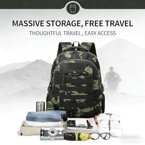 18'' Dark Camo School Backpack for Teens, 35L Water Resistant Bookbag with Luggage Strap, Large Capacity Daypack for School Daily Travel, Dark Camouflage - color: Camo Backpack Single Pack-3