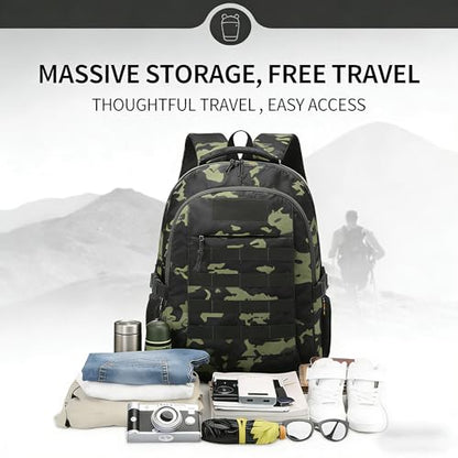 18'' Dark Camo School Backpack for Teens, 35L Water Resistant Bookbag with Luggage Strap, Large Capacity Daypack for School Daily Travel, Dark Camouflage - color: Camo Backpack Single Pack-3