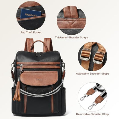 Laptop Backpack for Women 15.6 inch,Travel Leather Backpack Purse Nurse Teacher Carry on Backpack Computer Bag,Professional Water-Resistant College Business Work Casual Daypack,Black with Brown - color: Black With Brown