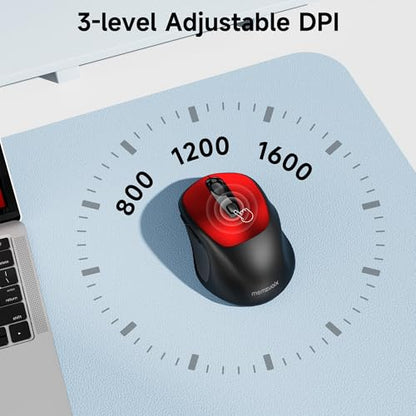memzuoix Wireless Mouse, 2.4GHz Nano Receiver, 3 DPI Levels (800/1200/1600), 6 Buttons, Compatible with PC/Mac/Laptop - Red - color: red