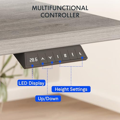 FLEXISPOT EN2 48"x24" Whole-Piece Standing Desk with Power Strip | Whole-Piece Desktop, Easy-Access Clamp Power Strip, Organized Cable Management, Modern Home Office Setup, Gray Wood Grain - color: Gray Wood Grain + White Frame, size: 48x24"